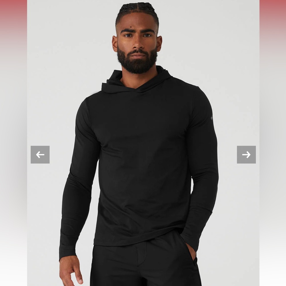 🆕 NWT ALO Yoga Men’s Conquer Reform Long Sleeve with Hood - Black
